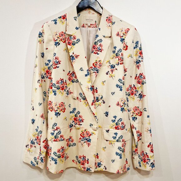 EUC Sezane Christie Floral Linen Cotton Blazer Ecru 36, Small - Picture 3 of 9